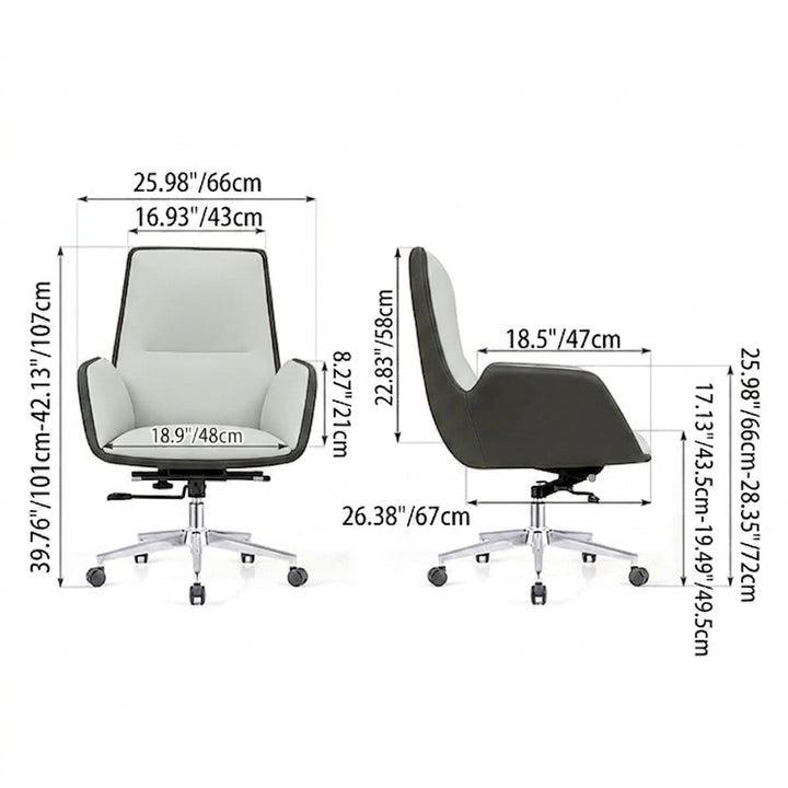 Modern Minimalist Ergonomic Leather Plywood Metal Office Chair Adjustable Swivel Desk Chair With Wheels - Mid-Back Comfortable Task Chair For Home Office