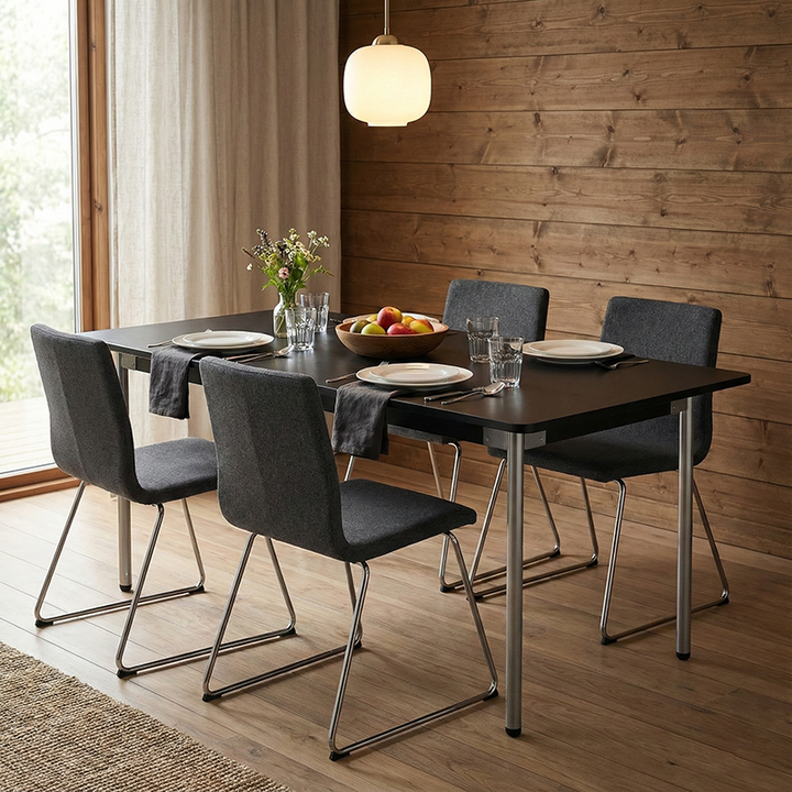 Mesa de comedor rectangular moderna minimalista de pino y acero inoxidable para 4/6/8 asientos 