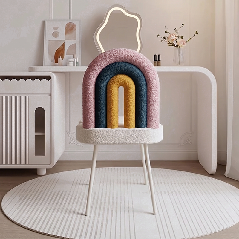 Tabouret de vanité en fer sans accoudoirs avec dossier en laine d&