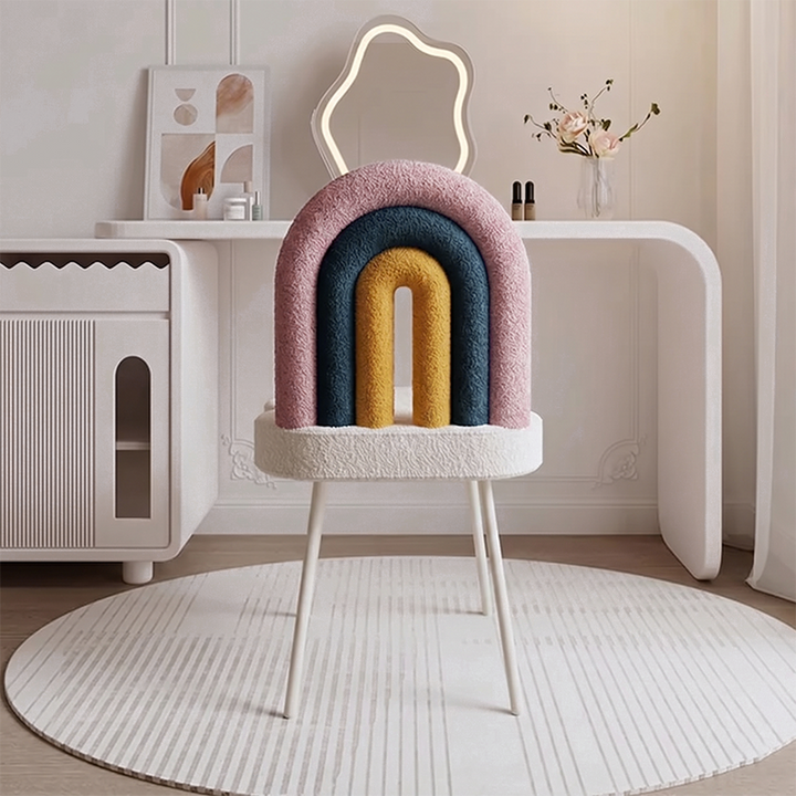 Tabouret de vanité en fer sans accoudoirs avec dossier en laine d&