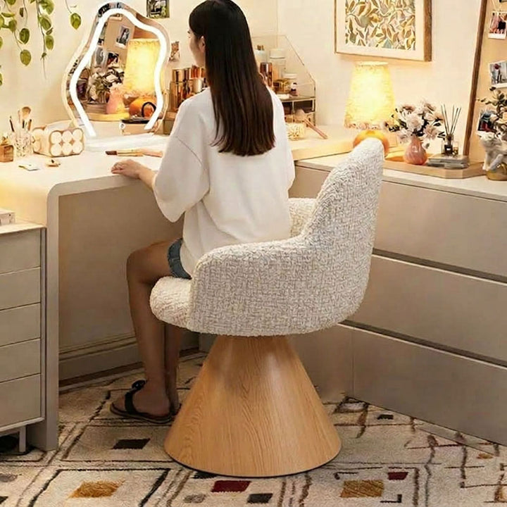 Taburete de tocador giratorio contemporáneo nórdico, cónico, curvado, de algodón y lino estampado, terciopelo y acero al carbono, sin respaldo ni brazos, para dormitorio 