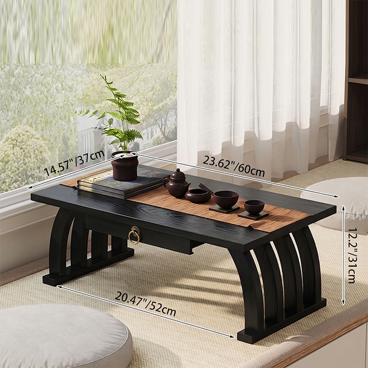 Mesa de centro rectangular curva de bambú de estilo chino tradicional para sala de estar 