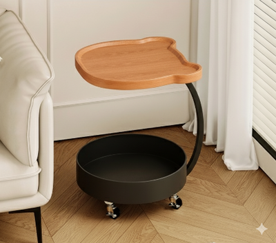 Contemporary Creative Medium Density Fiberboard Iron Bear-Shaped Movable Side Table 2-Tier For Living Room
