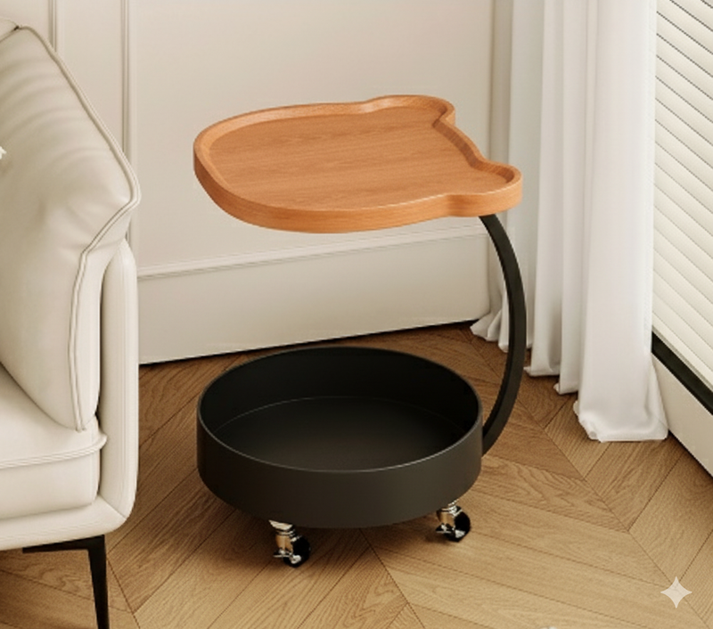 Contemporary Creative Medium Density Fiberboard Iron Bear-Shaped Movable Side Table 2-Tier For Living Room