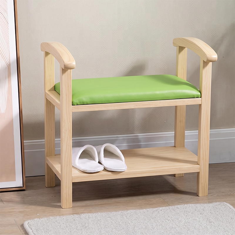Traditional Japanese Rectangular Rubberwood Solid Wood Plywood PU Leather Shoe Bench Backless Armrest For Entryway &amp; Hallway