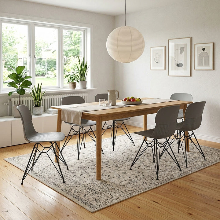Modern Minimalist PP Dining Chair With Ergonomic Curved Back &amp; Black Steel Legs - Textured Side Chair For Dining Room, Kitchen &amp; Home Office