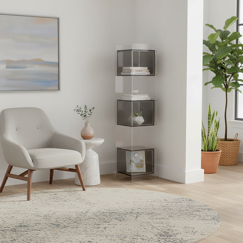 Modern Minimalist Acrylic Rectangular Storage Shelf - 5 Tiers Open Display Bookcase For Living Room &amp; Home Office