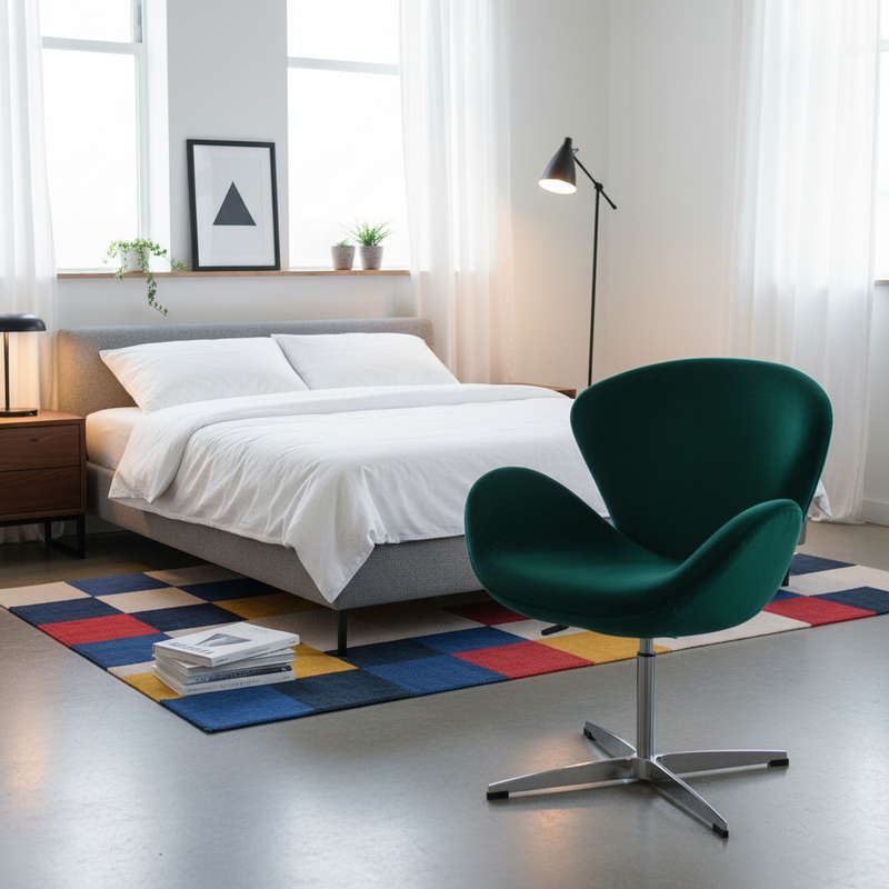 Contemporary Scandinavian Faux Velvet Aluminum Alloy High Density Sponge Vanity Stool Height-Adjustable Swivel Backrest For Bedroom