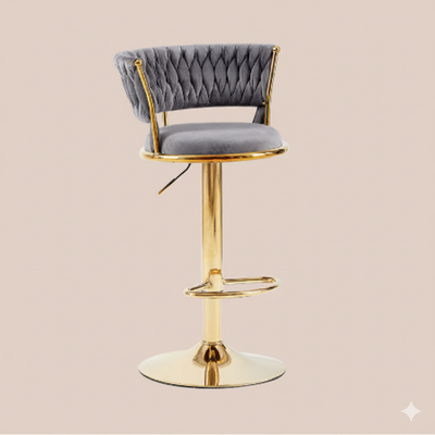 Contemporary Luxury Round Iron Faux Velvet Height Adjustable Bar Stool For Kitchen