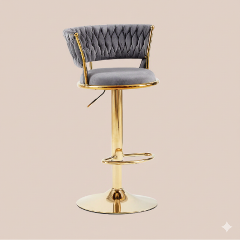 Contemporary Luxury Round Iron Faux Velvet Height Adjustable Bar Stool For Kitchen