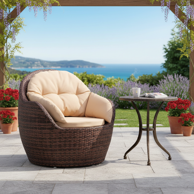 Modern Minimalist Round Sponge PE Rattan Weaving Sofa Backrest Armrest For Outdoor Patios