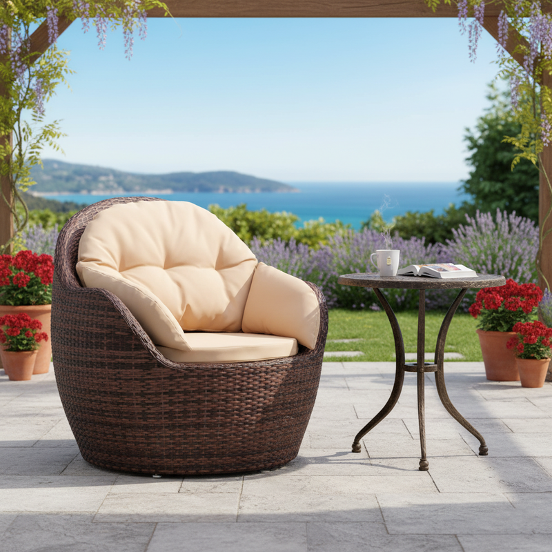 Modern Minimalist Round Sponge PE Rattan Weaving Sofa Backrest Armrest For Outdoor Patios