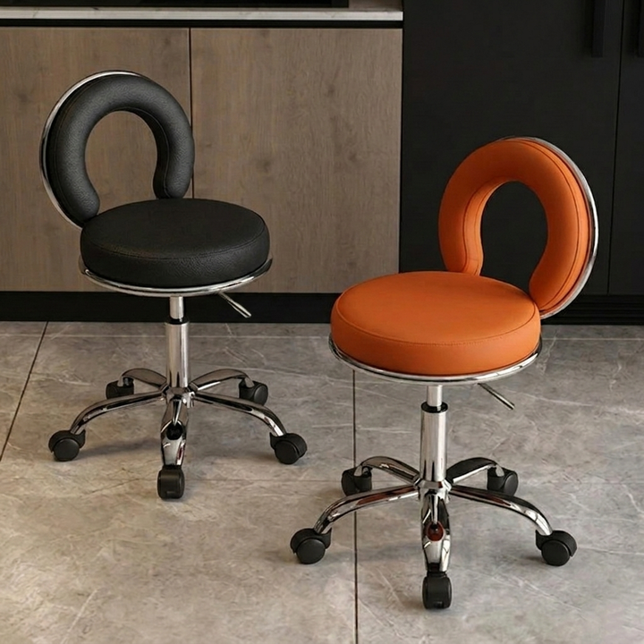 Coussin Rond Scandinave Contemporain Creux Métal Synthétique Placage Électro Vanity Tabouret Dossier Sans Bras Pour Chambre 