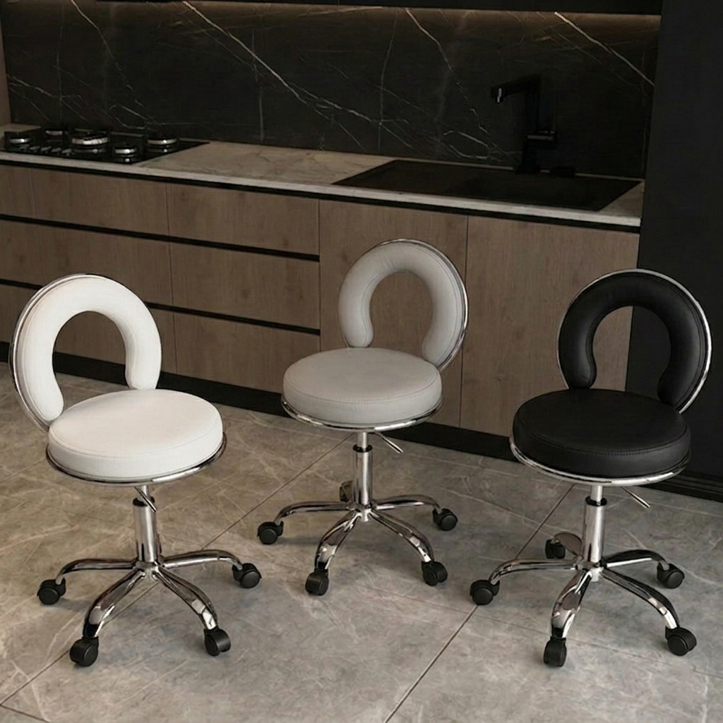 Coussin Rond Scandinave Contemporain Creux Métal Synthétique Placage Électro Vanity Tabouret Dossier Sans Bras Pour Chambre 