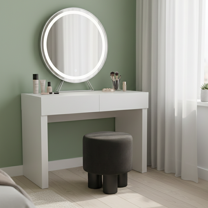 Modern Minimalist PP PU Leather Velvet Sherpa Fabric Soft-Edge Three-Leg Vanity Stool For Bedroom