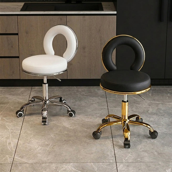 Coussin Rond Scandinave Contemporain Creux Métal Synthétique Placage Électro Vanity Tabouret Dossier Sans Bras Pour Chambre 