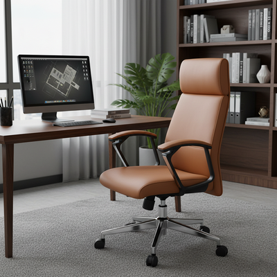 Modern Minimalist Rectangular PU Leather PP Steel Plastic Wood Desk Chair Backrest Armrest For Home Office