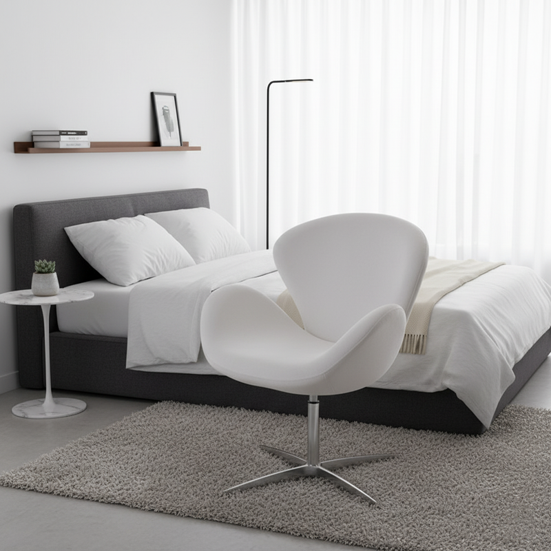 Contemporary Scandinavian Faux Velvet Aluminum Alloy High Density Sponge Vanity Stool Height-Adjustable Swivel Backrest For Bedroom