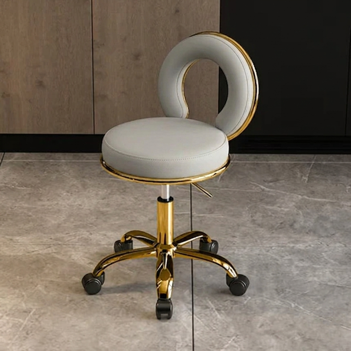 Coussin Rond Scandinave Contemporain Creux Métal Synthétique Placage Électro Vanity Tabouret Dossier Sans Bras Pour Chambre 