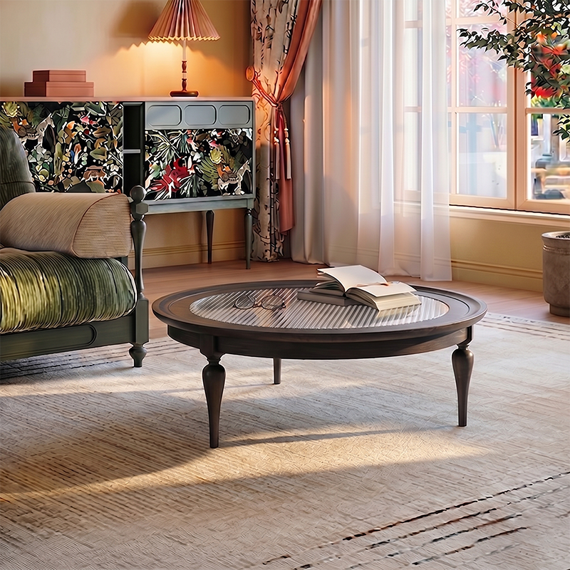 Premium Vintage French Ash Wood &amp; Plywood Coffee Table - Tall Glass Table &amp; Low Storage Tea Table Duo