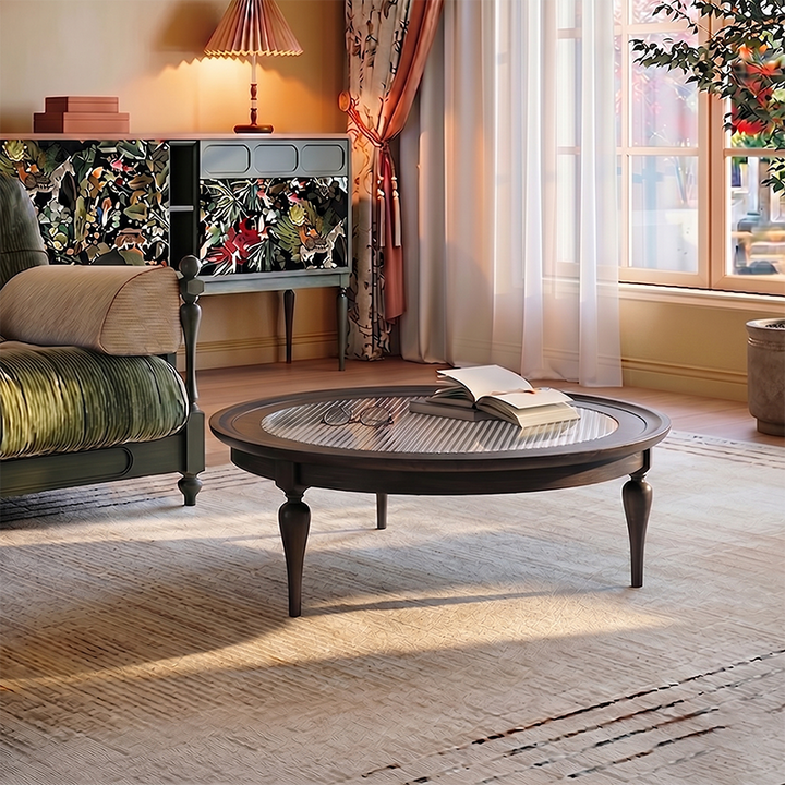 Premium Vintage French Ash Wood &amp; Plywood Coffee Table - Tall Glass Table &amp; Low Storage Tea Table Duo