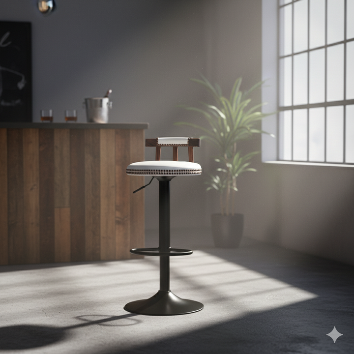 Tabouret de bar rond contemporain de luxe en simili cuir à effet ciré à l&