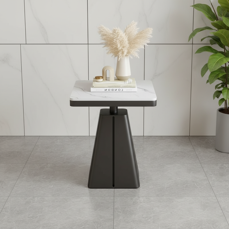 Contemporary Scandinavian Square Carbon Steel Sintered Stone Side Table For Living Room