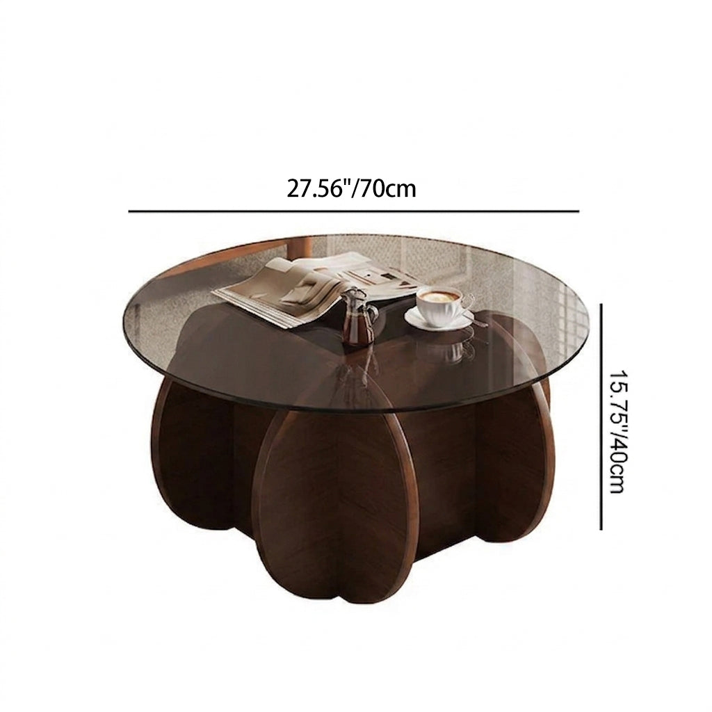 Modern Minimalist Round Solid Wood Glass Coffee Table For Living Room