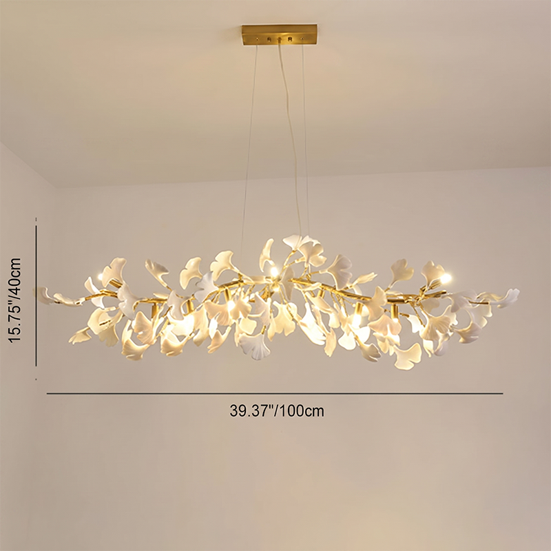 Dôme de feuille de ginkgo français traditionnel, dessus rectangulaire, rond, linéaire, fer, céramique, lustre à 6/8/10/12 lumières pour chambre 