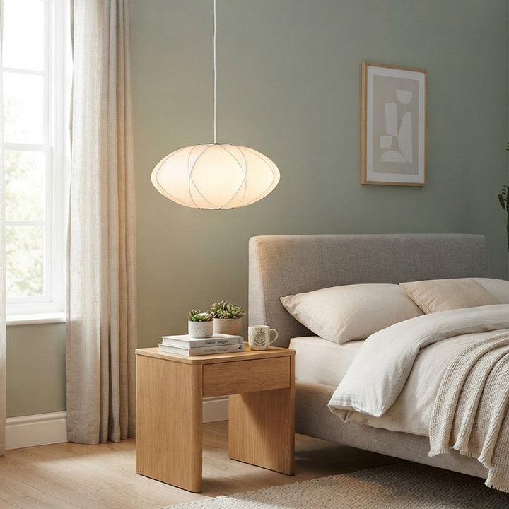 Modern Minimalist Round Fabric Hardware 1-Light Pendant Light For Bedroom