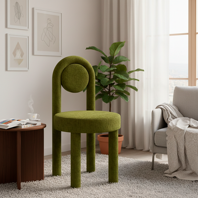Modern Minimalist Round Velvet Iron Vanity Stool Backrest Armless For Bedroom
