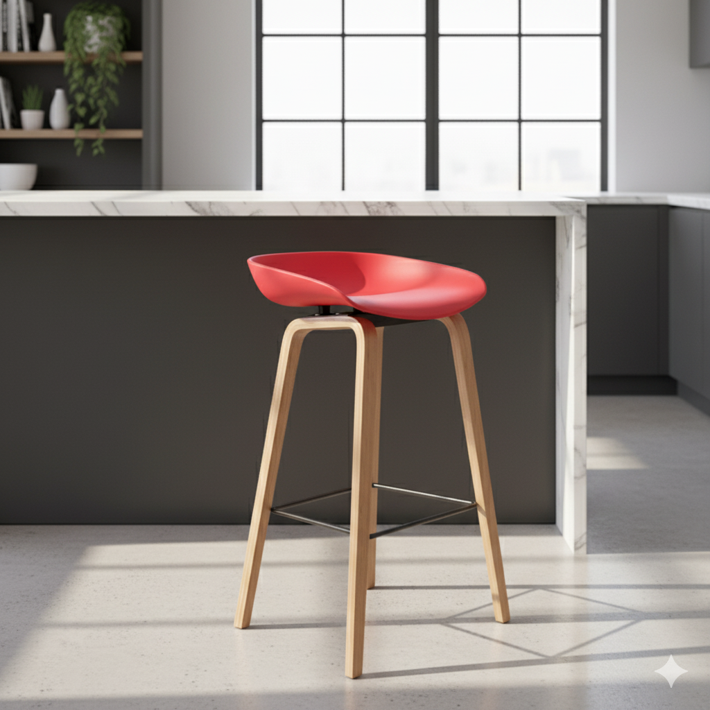 Modern Minimalist Rectangular PP Beech Wood Bar Stool Backless Armless For Dining Room