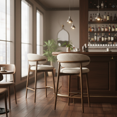 Modern Minimalist Ash Wood Fabric Rectangular Bar Stool Backrest Footrest For Kitchen
