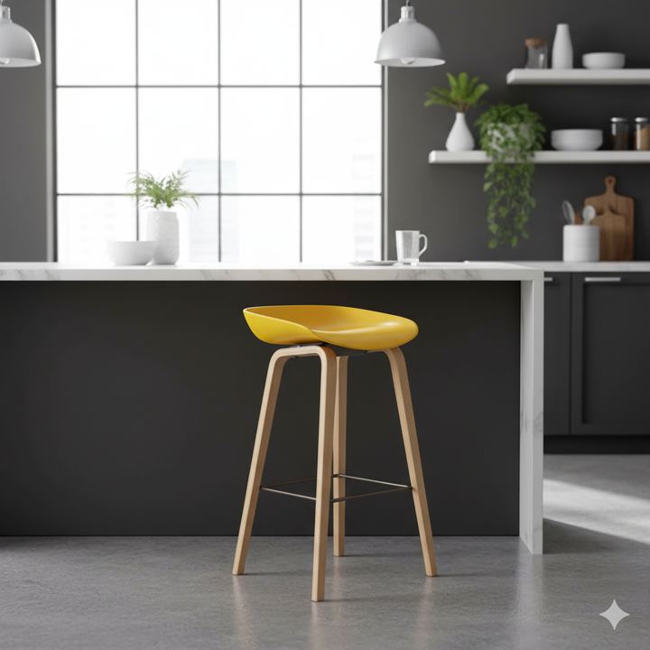 Modern Minimalist Rectangular PP Beech Wood Bar Stool Backless Armless For Dining Room