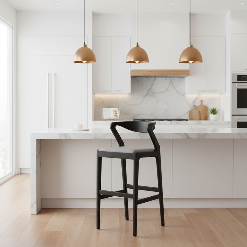 Modern Minimalist Rectangular Solid Wood PU Leather Sponge Bar Stool Backrest Armrest For Dining Room