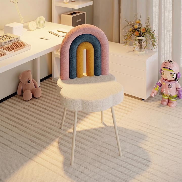 Tabouret de vanité en fer sans accoudoirs avec dossier en laine d&