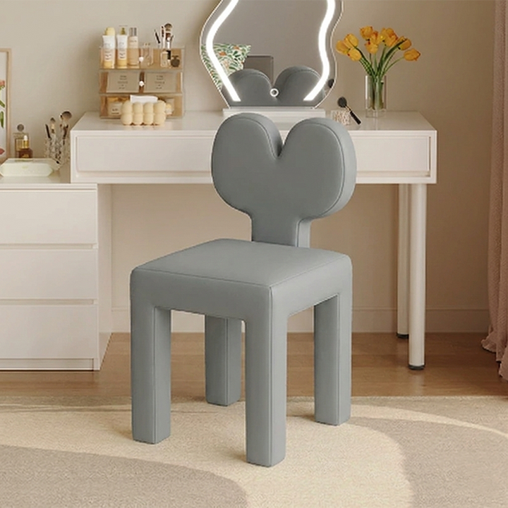 Taburete tocador contemporáneo y creativo con respaldo en forma de corazón, tapizado en tejido sherpa y terciopelo, con estructura de hierro, ideal para dormitorio 