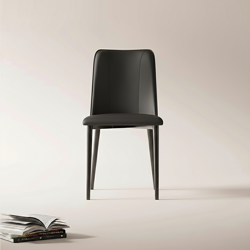 Contemporary Nordic Rounded-Edge Microfiber Leather Carbon Steel Dining Chair Backrest For Dining Room