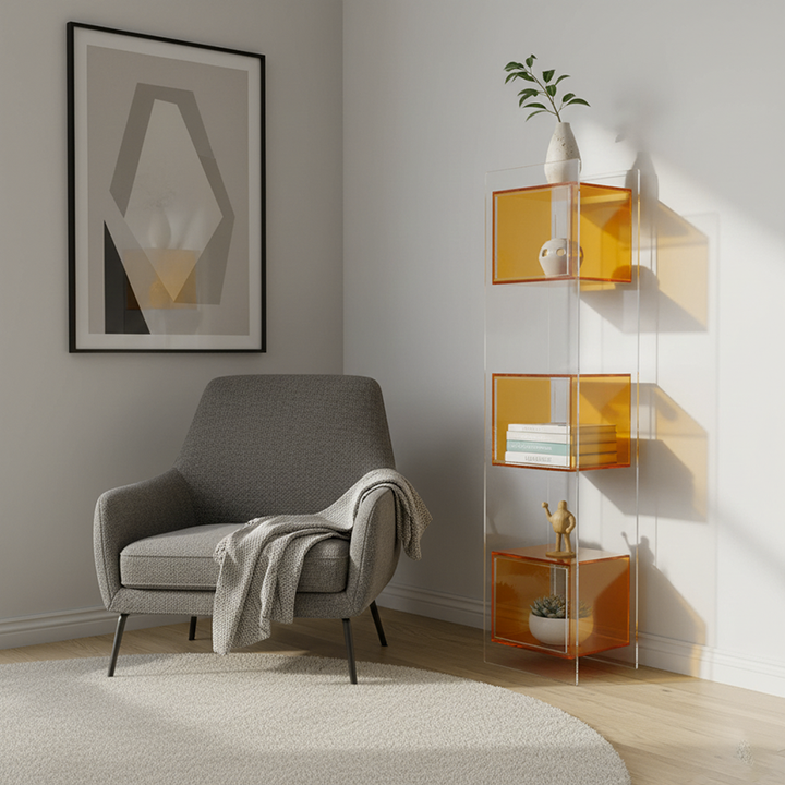 Modern Minimalist Acrylic Rectangular Storage Shelf - 5 Tiers Open Display Bookcase For Living Room &amp; Home Office