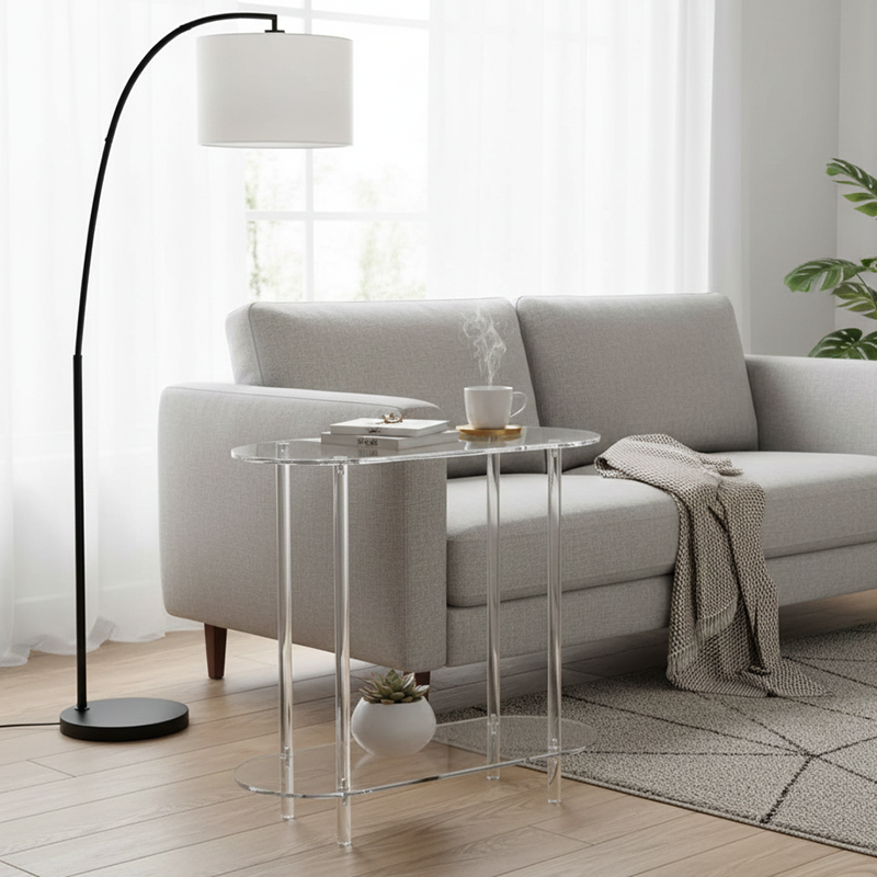 Modern Minimalist Acrylic Oval Rectangular Side Table With 2/3-Tier Storage For Living Room
