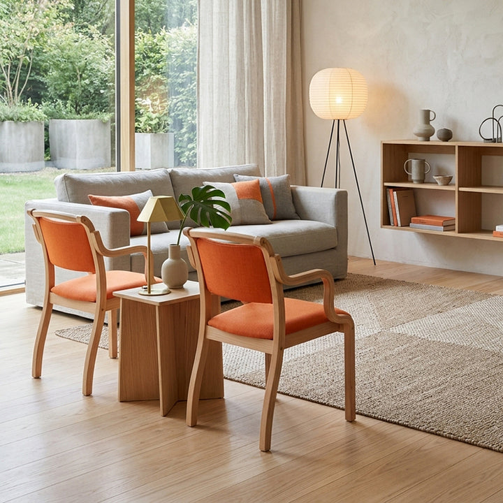 Moderner minimalistischer Esszimmerstuhl mit quadratischer gepolsterter Rückenlehne aus gebogenem Holz und PU-Leder für das Esszimmer 