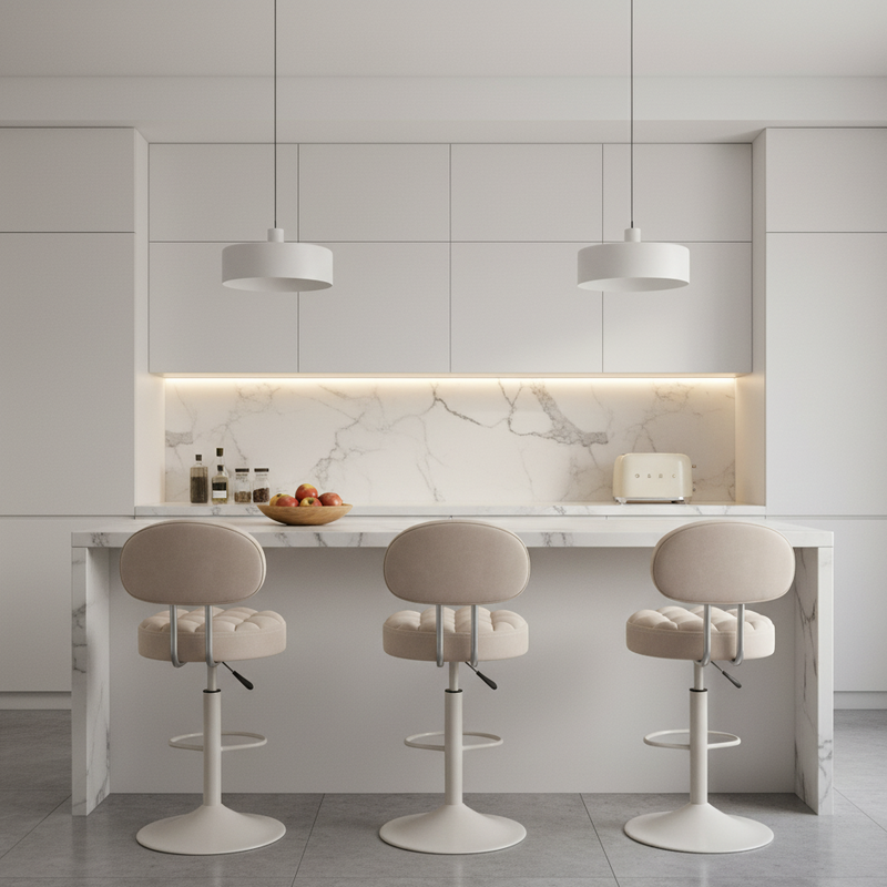 Contemporary Scandinavian Round Steel PU Leather Height Adjustable Bar Stool For Kitchen