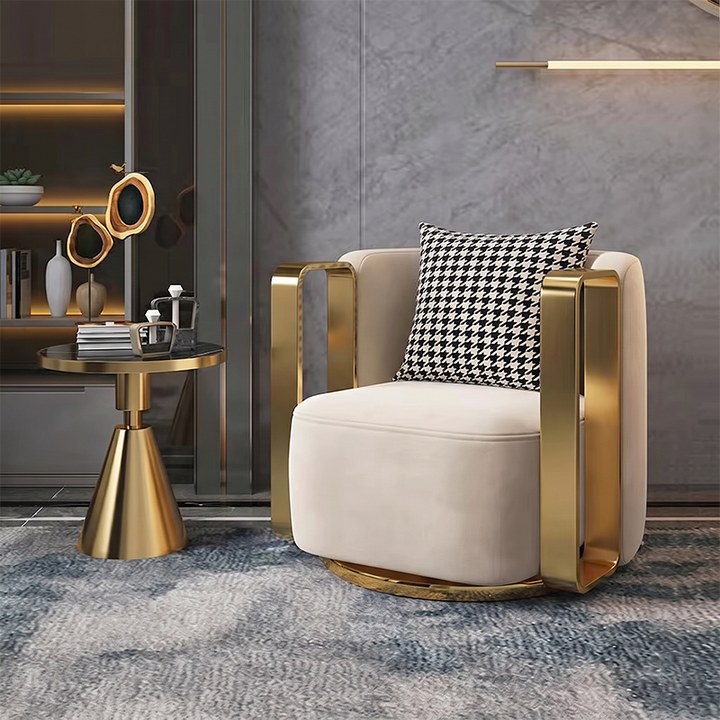 Contemporary Scandinavian Round Nappa Leather Swivel Accent Chair Backrest For Living Room