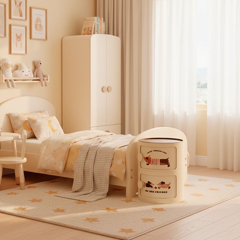 Mesa de noche cilíndrica creativa contemporánea de ABS con 2/3 cajones para dormitorio 