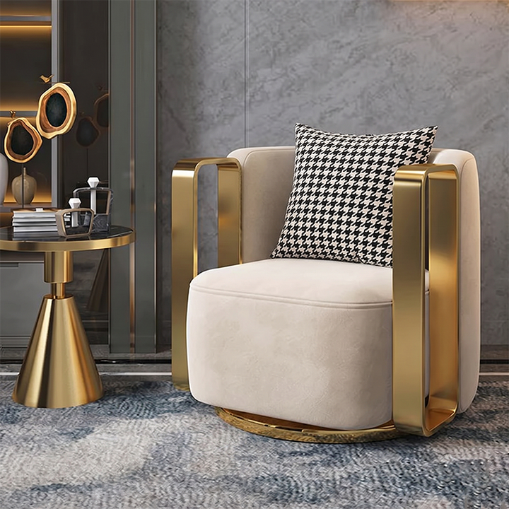 Silla giratoria contemporánea escandinava de cuero nappa redonda con respaldo para sala de estar 