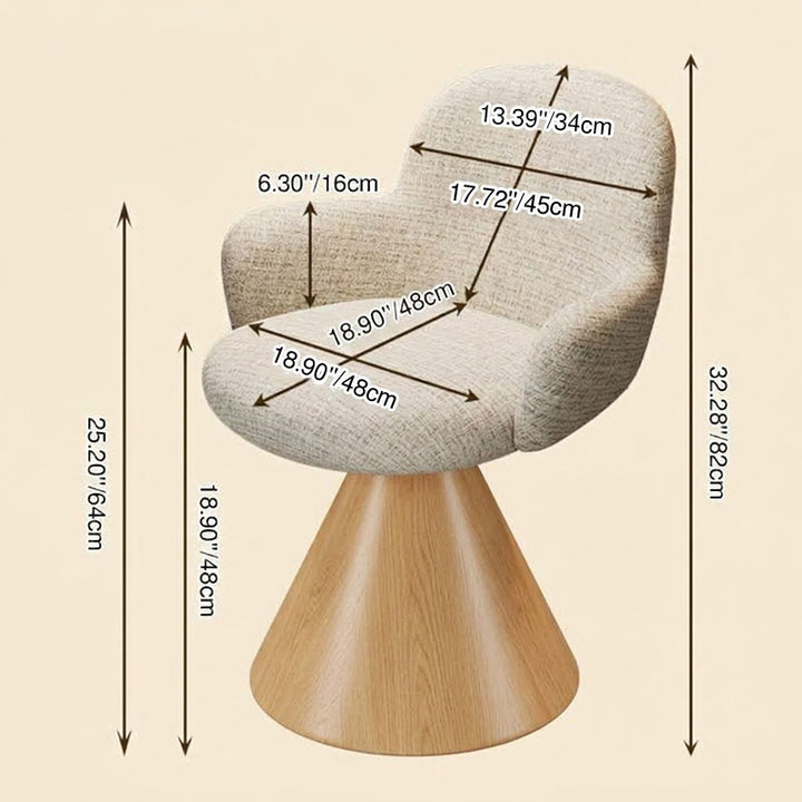 Contemporary Nordic Conical Curved Cotton-Linen Printed Velvet Carbon Steel Rotating Vanity Stool Backrest Armless For Bedroom