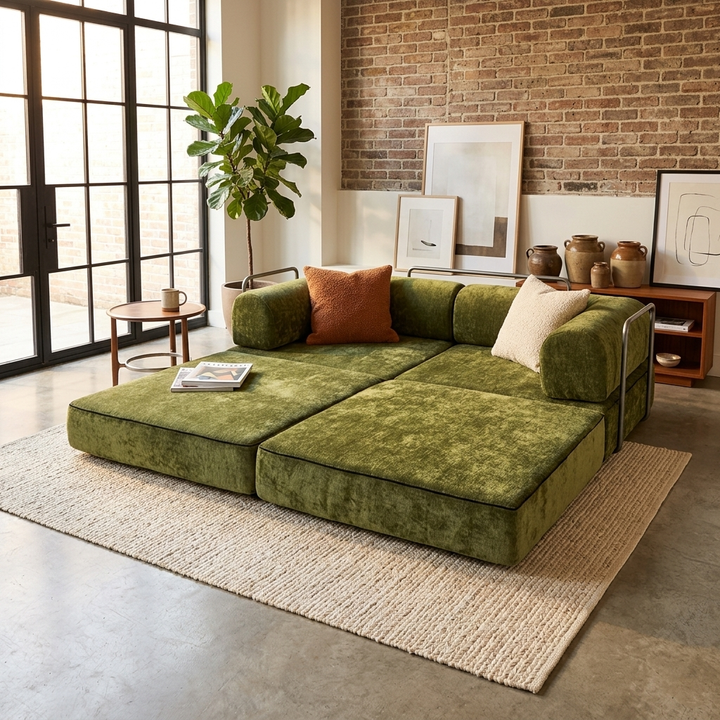 Modern Chenille Convertible Sofa Bed - Compression Foldable Couch With High Resilience Foam And Metal Frame For Living Room &amp; Bedroom