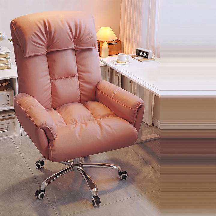 Chaise de bureau moderne minimaliste en tissu et acier inoxydable avec siège carré, dossier réglable et base pivotante pour bureau à domicile 