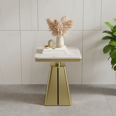 Contemporary Scandinavian Square Carbon Steel Sintered Stone Side Table For Living Room