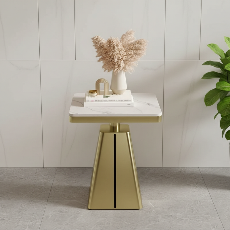 Contemporary Scandinavian Square Carbon Steel Sintered Stone Side Table For Living Room